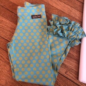 Matilda Jane Blue polkadot bottoms Size 4 Ruffle hems yellow